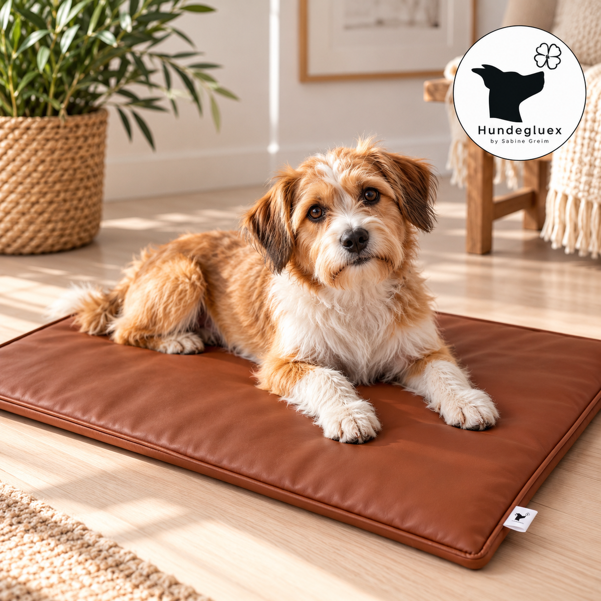 Kunstleder-Hundedecke „Oscar“ – Cognac