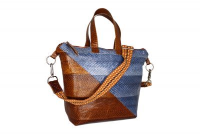 Lachsleder Damenhandtasche "Brown Blue"